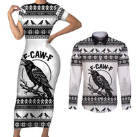 Funny Christmas F Caw F Raven Couples Matching Short Sleeve Bodycon Dress and Long Sleeve Button Shirt Merry Craw Mas - Wonder Print Shop