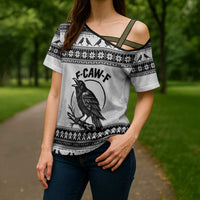 Funny Christmas F Caw F Raven Cross Shoulder Shirt Merry Craw Mas - Wonder Print Shop