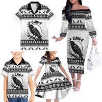 Funny Christmas F Caw F Raven Family Matching Off The Shoulder Long Sleeve Dress and Hawaiian Shirt Merry Craw Mas - Wonder Print Shop