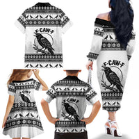 Funny Christmas F Caw F Raven Family Matching Off The Shoulder Long Sleeve Dress and Hawaiian Shirt Merry Craw Mas - Wonder Print Shop