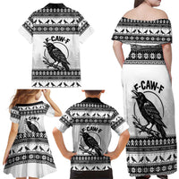 Funny Christmas F Caw F Raven Family Matching Off Shoulder Maxi Dress and Hawaiian Shirt Merry Craw Mas - Wonder Print Shop