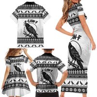 Funny Christmas F Caw F Raven Family Matching Short Sleeve Bodycon Dress and Hawaiian Shirt Merry Craw Mas - Wonder Print Shop