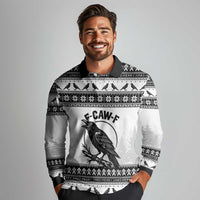 Funny Christmas F Caw F Raven Long Sleeve Polo Shirt Merry Craw Mas - Wonder Print Shop