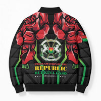 Burkina Faso Republic Day Bomber Puffer Jacket Coat Of Arms With Rose - Wonder Print Shop