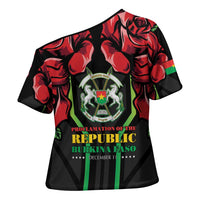 Burkina Faso Republic Day Cross Shoulder Shirt Coat Of Arms With Rose - Wonder Print Shop