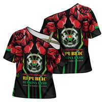 Burkina Faso Republic Day Cross Shoulder Shirt Coat Of Arms With Rose - Wonder Print Shop