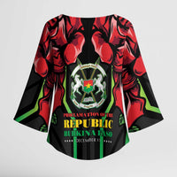 Burkina Faso Republic Day Kimono Sleeve Blouse Coat Of Arms With Rose - Wonder Print Shop