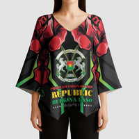 Burkina Faso Republic Day Kimono Sleeve Blouse Coat Of Arms With Rose - Wonder Print Shop