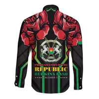 Burkina Faso Republic Day Long Sleeve Button Shirt Coat Of Arms With Rose - Wonder Print Shop