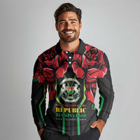 Burkina Faso Republic Day Long Sleeve Polo Shirt Coat Of Arms With Rose - Wonder Print Shop