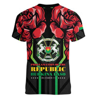 Burkina Faso Republic Day Women V-Neck T-Shirt Coat Of Arms With Rose - Wonder Print Shop