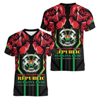 Burkina Faso Republic Day Women V-Neck T-Shirt Coat Of Arms With Rose - Wonder Print Shop