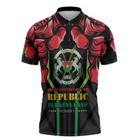 Burkina Faso Republic Day Zipper Polo Shirt Coat Of Arms With Rose - Wonder Print Shop