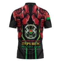 Burkina Faso Republic Day Zipper Polo Shirt Coat Of Arms With Rose - Wonder Print Shop