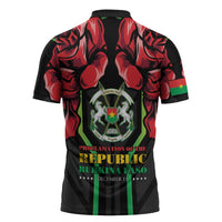 Burkina Faso Republic Day Zipper Polo Shirt Coat Of Arms With Rose - Wonder Print Shop