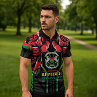 Burkina Faso Republic Day Zipper Polo Shirt Coat Of Arms With Rose - Wonder Print Shop