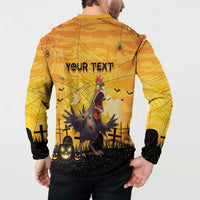 Personalized Funny Halloween Zombie Chicken Button Sweatshirt F’Caw Scary Poultry - Wonder Print Shop