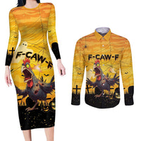 Personalized Funny Halloween Zombie Chicken Couples Matching Long Sleeve Bodycon Dress and Long Sleeve Button Shirt F’Caw Scary Poultry - Wonder Print Shop