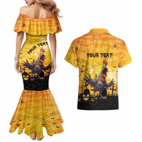 Personalized Funny Halloween Zombie Chicken Couples Matching Mermaid Dress and Hawaiian Shirt F’Caw Scary Poultry - Wonder Print Shop