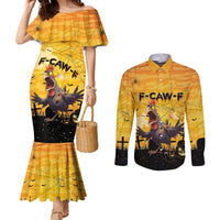 Personalized Funny Halloween Zombie Chicken Couples Matching Mermaid Dress and Long Sleeve Button Shirt F’Caw Scary Poultry - Wonder Print Shop
