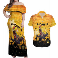 Personalized Funny Halloween Zombie Chicken Couples Matching Off Shoulder Maxi Dress and Hawaiian Shirt F’Caw Scary Poultry - Wonder Print Shop