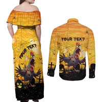 Personalized Funny Halloween Zombie Chicken Couples Matching Off Shoulder Maxi Dress and Long Sleeve Button Shirt F’Caw Scary Poultry - Wonder Print Shop