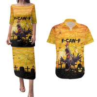 Personalized Funny Halloween Zombie Chicken Couples Matching Puletasi and Hawaiian Shirt F’Caw Scary Poultry - Wonder Print Shop
