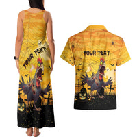 Personalized Funny Halloween Zombie Chicken Couples Matching Tank Maxi Dress and Hawaiian Shirt F’Caw Scary Poultry - Wonder Print Shop