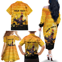 Personalized Funny Halloween Zombie Chicken Family Matching Off The Shoulder Long Sleeve Dress and Hawaiian Shirt F’Caw Scary Poultry - Wonder Print Shop