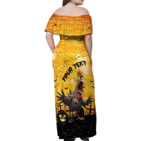 Personalized Funny Halloween Zombie Chicken Family Matching Off Shoulder Maxi Dress and Hawaiian Shirt F’Caw Scary Poultry - Wonder Print Shop