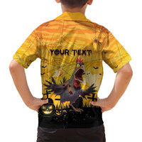 Personalized Funny Halloween Zombie Chicken Family Matching Off Shoulder Short Dress and Hawaiian Shirt F’Caw Scary Poultry - Wonder Print Shop