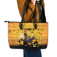 Funny Halloween Zombie Chicken Leather Tote Bag F’Caw Scary Poultry - Wonder Print Shop