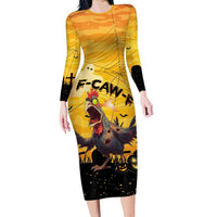 Personalized Funny Halloween Zombie Chicken Long Sleeve Bodycon Dress F’Caw Scary Poultry - Wonder Print Shop
