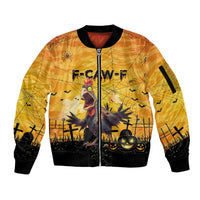 Personalized Funny Halloween Zombie Chicken Sleeve Zip Bomber Jacket F’Caw Scary Poultry - Wonder Print Shop