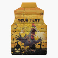 Personalized Funny Halloween Zombie Chicken Sleeveless Puffer Jacket F’Caw Scary Poultry - Wonder Print Shop