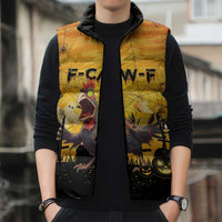 Personalized Funny Halloween Zombie Chicken Sleeveless Puffer Jacket F’Caw Scary Poultry - Wonder Print Shop