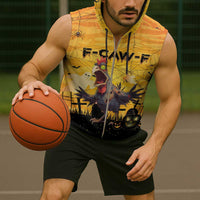 Personalized Funny Halloween Zombie Chicken Sleeveless Zip Hoodie F’Caw Scary Poultry - Wonder Print Shop