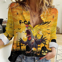 Personalized Funny Halloween Zombie Chicken Women Casual Shirt F’Caw Scary Poultry - Wonder Print Shop