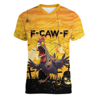 Personalized Funny Halloween Zombie Chicken Women V-Neck T-Shirt F’Caw Scary Poultry - Wonder Print Shop