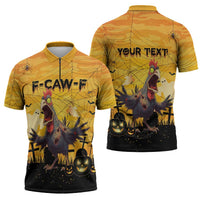 Personalized Funny Halloween Zombie Chicken Zipper Polo Shirt F’Caw Scary Poultry - Wonder Print Shop