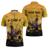 Personalized Funny Halloween Zombie Chicken Zipper Polo Shirt F’Caw Scary Poultry - Wonder Print Shop
