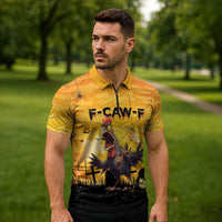 Personalized Funny Halloween Zombie Chicken Zipper Polo Shirt F’Caw Scary Poultry - Wonder Print Shop