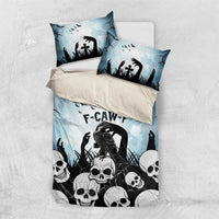 Funny Halloween F’Caw Raven Bedding Set Black Bird Crow With Skulls - Wonder Print Shop