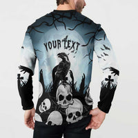 Personalized Funny Halloween F’Caw Raven Button Sweatshirt Black Bird Crow With Skulls - Wonder Print Shop
