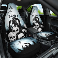 Funny Halloween F’Caw Raven Car Seat Cover Black Bird Crow With Skulls - Wonder Print Shop
