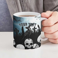 Personalized Funny Halloween F’Caw Raven Ceramic Mug Black Bird Crow With Skulls - Wonder Print Shop