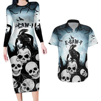 Personalized Funny Halloween F’Caw Raven Couples Matching Long Sleeve Bodycon Dress and Hawaiian Shirt Black Bird Crow With Skulls - Wonder Print Shop