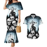 Personalized Funny Halloween F’Caw Raven Couples Matching Mermaid Dress and Hawaiian Shirt Black Bird Crow With Skulls - Wonder Print Shop