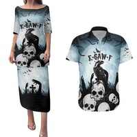 Personalized Funny Halloween F’Caw Raven Couples Matching Puletasi and Hawaiian Shirt Black Bird Crow With Skulls - Wonder Print Shop