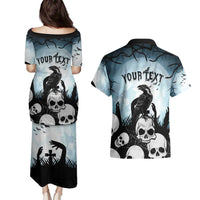 Personalized Funny Halloween F’Caw Raven Couples Matching Puletasi and Hawaiian Shirt Black Bird Crow With Skulls - Wonder Print Shop